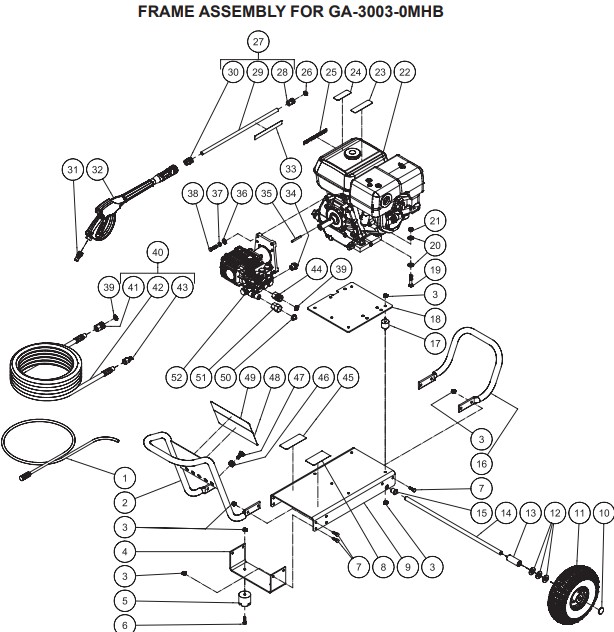 Grainger GA-3003-8MHB 3ANX4 pressure washer parts and manual